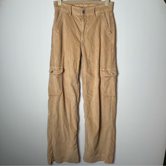 American Eagle Outfitters Pants - American Eagle Corduroy Pants Super High Rise Baggy Wide Leg Tan Size 000 Cargo